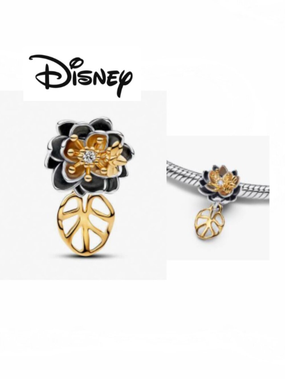 New Black and Gold Waterlily charm for Pandora type Bracelet or Chain